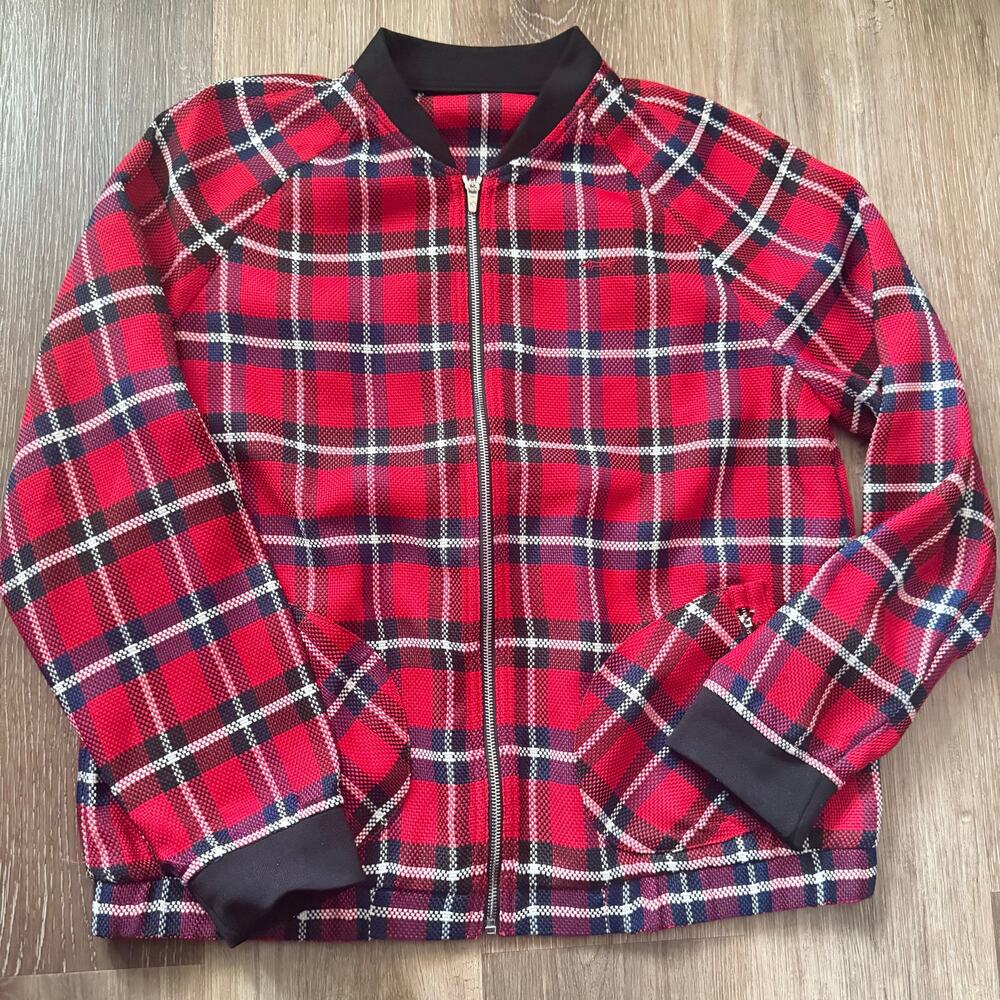Louis Castel womens bomber jacket plaid red/black size 105 us L
